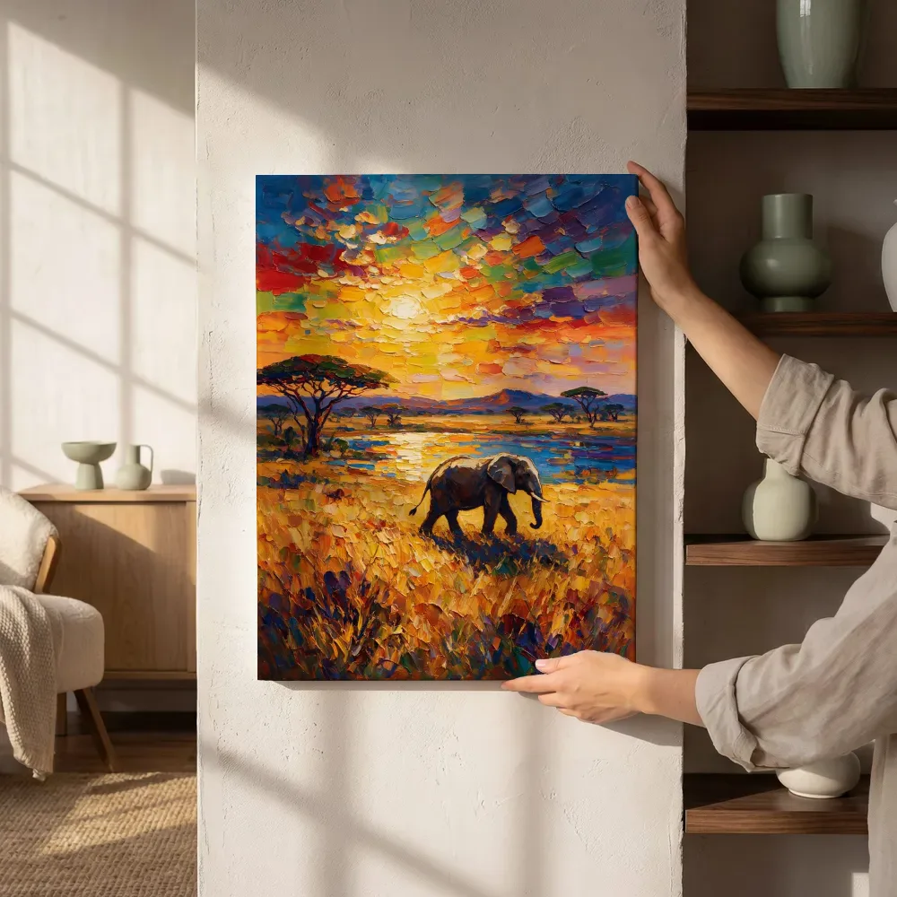 Sfeerimpressie: Olifant in het landschap aan het water naast de kast