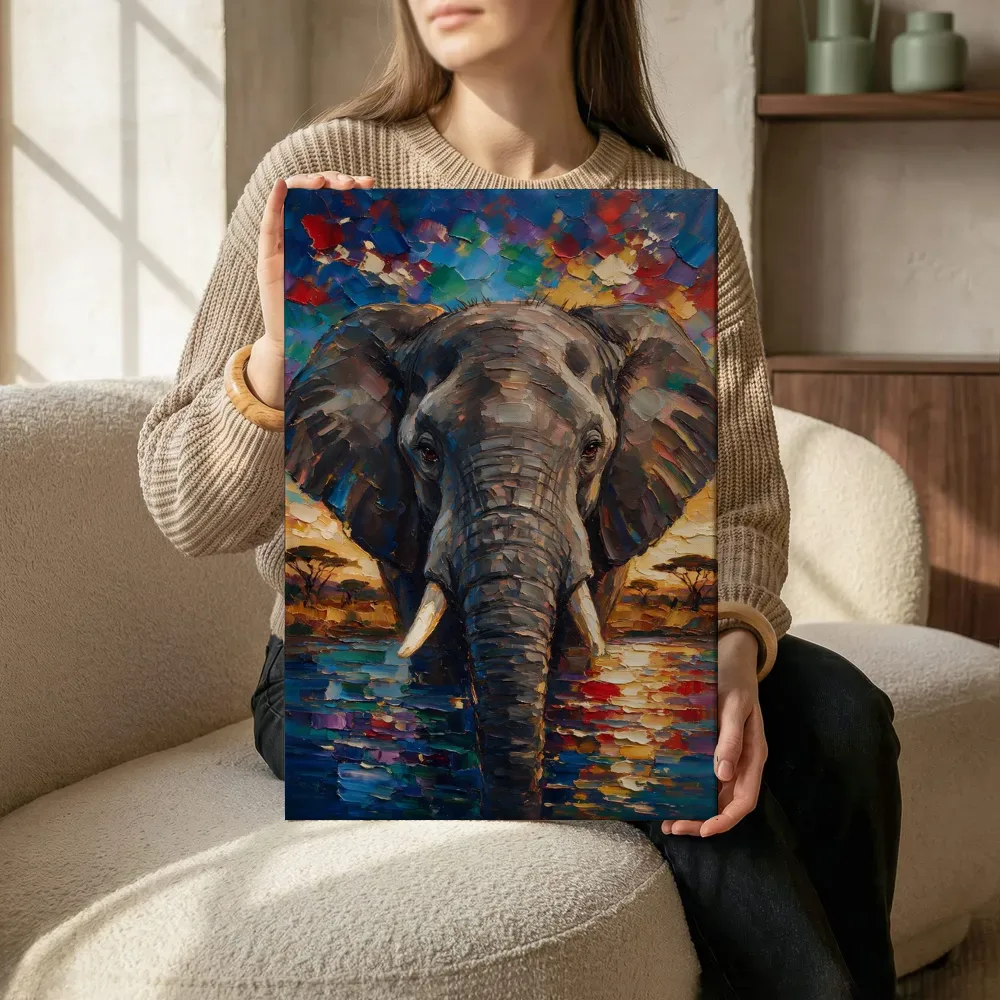 Sfeerimpressie: Olifant portret aan het water terwijl het zittend wordt getoond