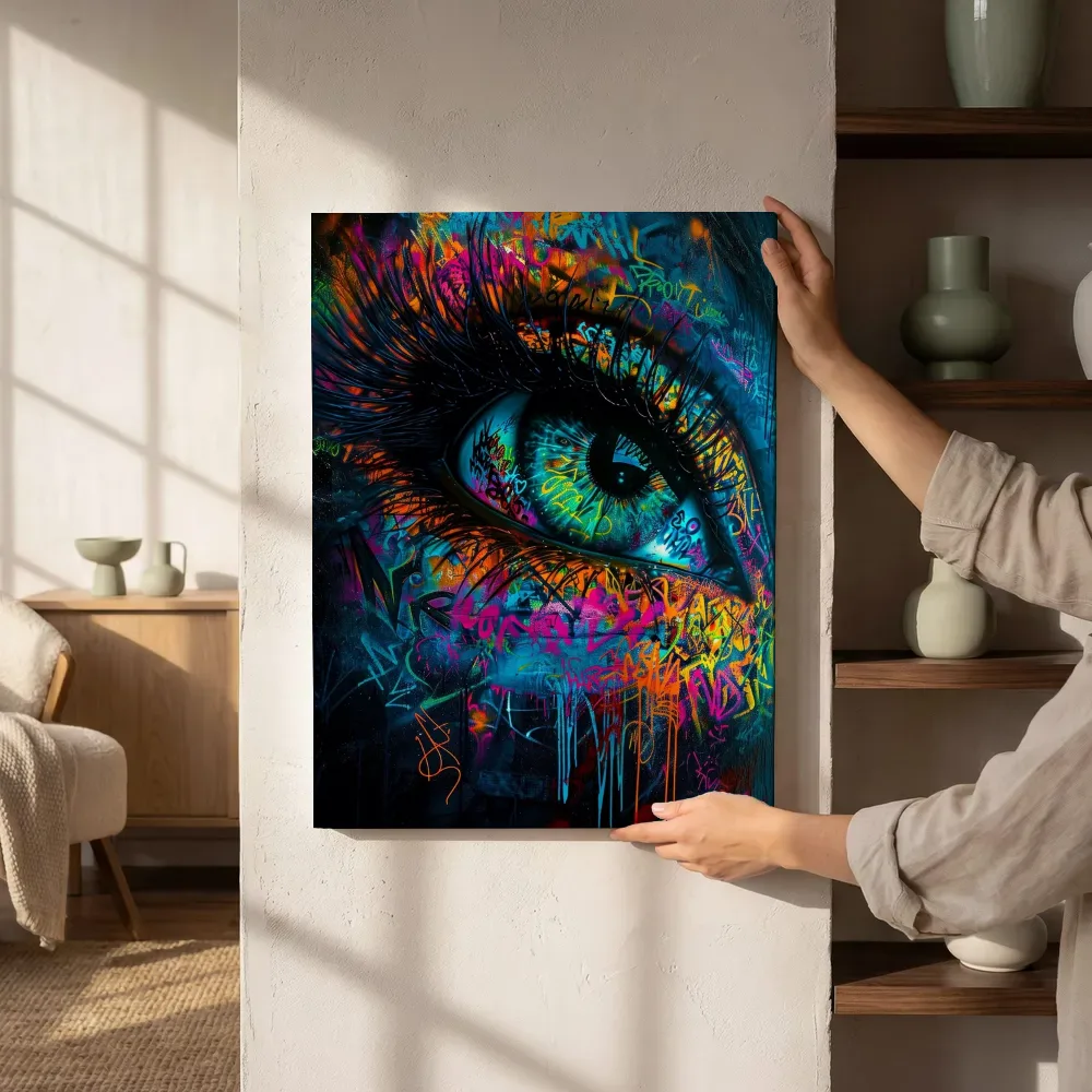 Sfeerimpressie: Oog close-up turquoise naast de kast