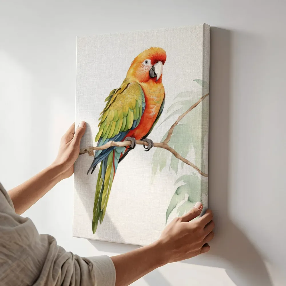 Sfeerimpressie: Ara op palmtak terwijl het aan de muur wordt gehangen