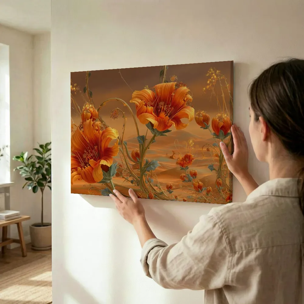 Sfeerimpressie: Oranje bloemen in de duinen terwijl het omhoog wordt gehouden