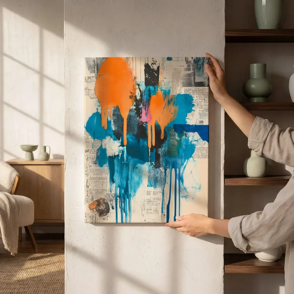 Sfeerimpressie: Oranje turquoise verfdruip naast de kast