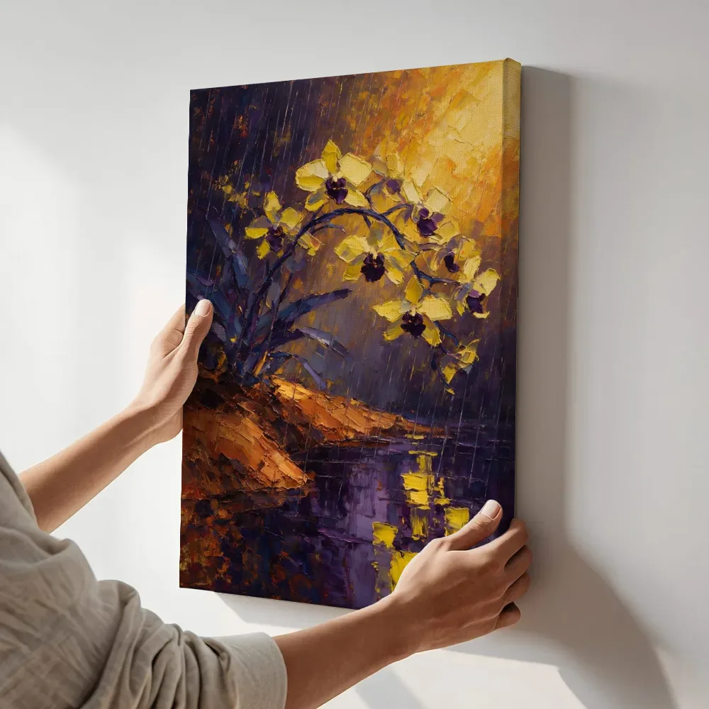 Sfeerimpressie: Orchidee aan de oever in zwavelviolet terwijl het aan de muur wordt gehangen