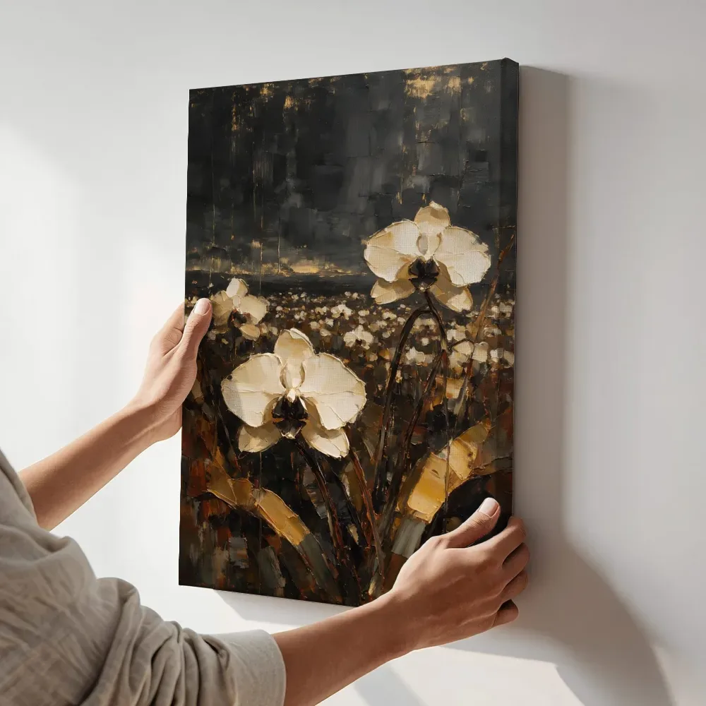 Sfeerimpressie: Orchidee in het landschap in ivoor terwijl het aan de muur wordt gehangen