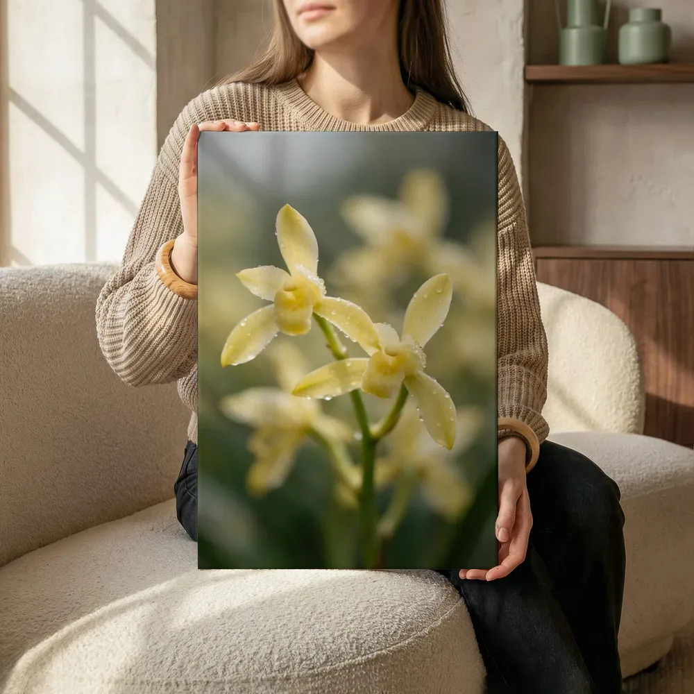 Sfeerimpressie: Orchidee in na de regen, bleekgeel 5 terwijl het zittend wordt getoond