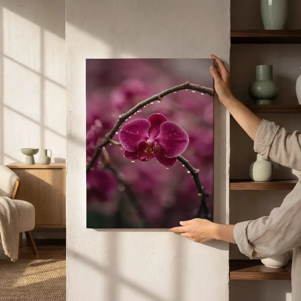 Sfeerimpressie: Orchidee in na de regen, dieproze naast de kast