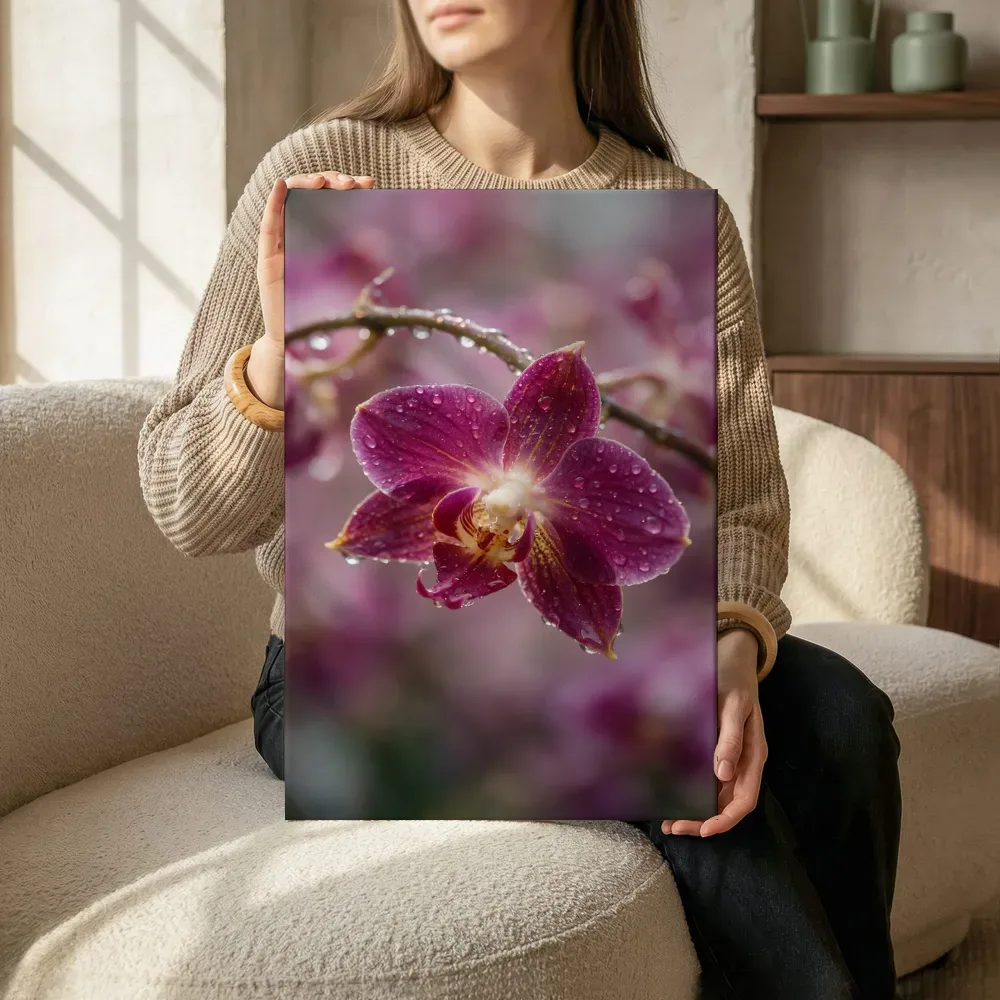 Sfeerimpressie: Orchidee in na de regen terwijl het zittend wordt getoond