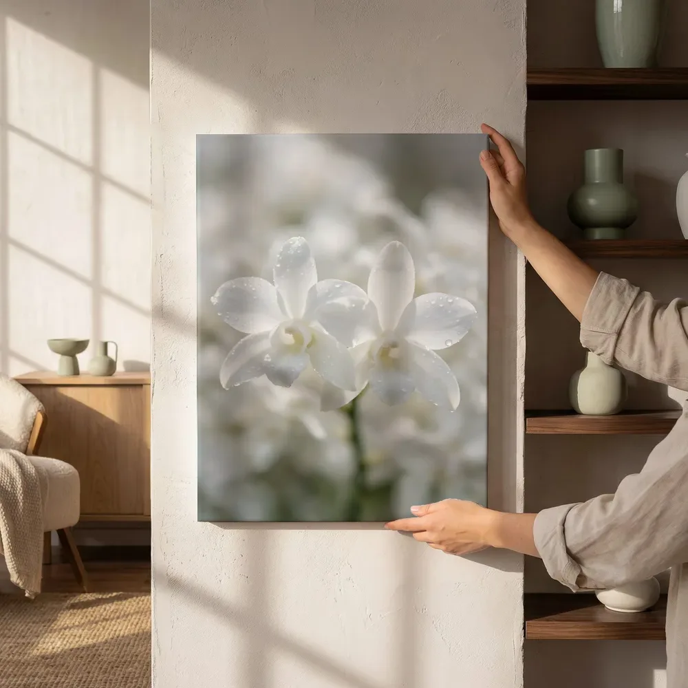 Sfeerimpressie: Orchidee in na de regen, wit 2 naast de kast