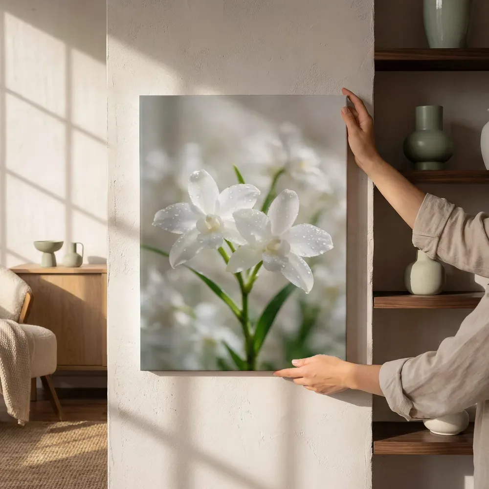 Sfeerimpressie: Orchidee in na de regen, wit 5 naast de kast