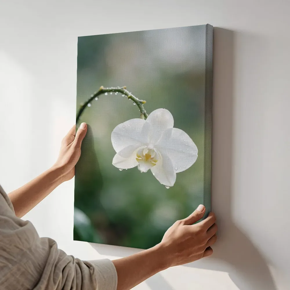Sfeerimpressie: Orchidee in na de regen, wit 6 terwijl het aan de muur wordt gehangen