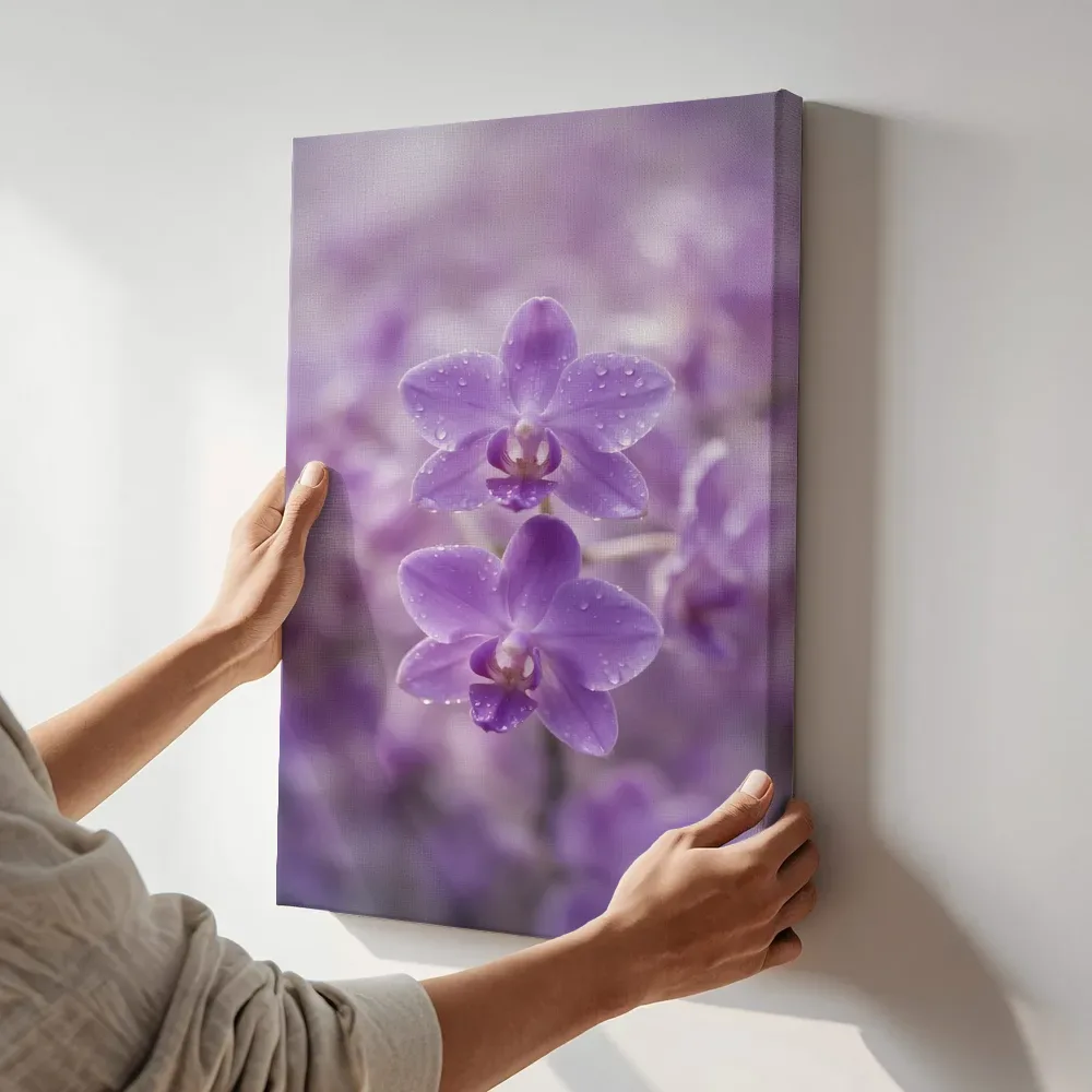 Sfeerimpressie: Orchidee in na de regen, zachtpaars 2 terwijl het aan de muur wordt gehangen