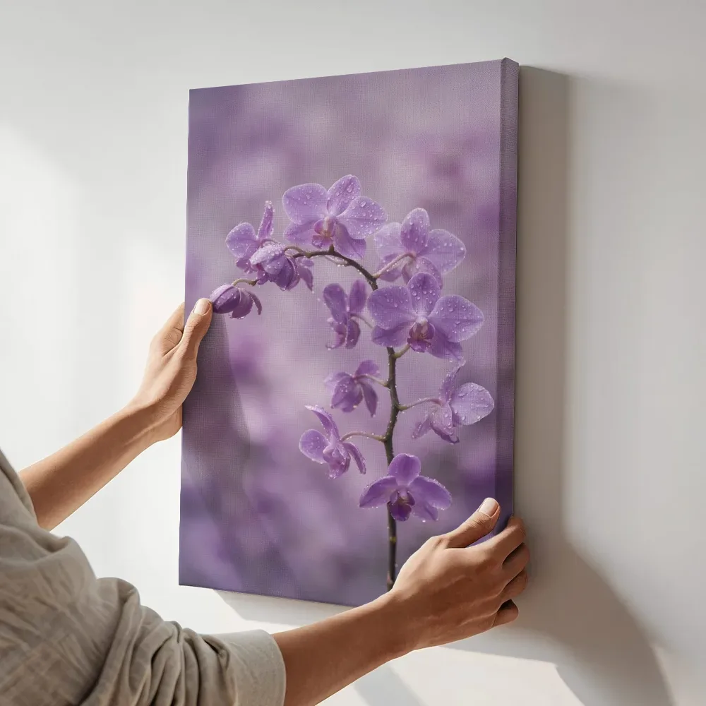 Sfeerimpressie: Orchidee in na de regen, zachtpaars terwijl het aan de muur wordt gehangen
