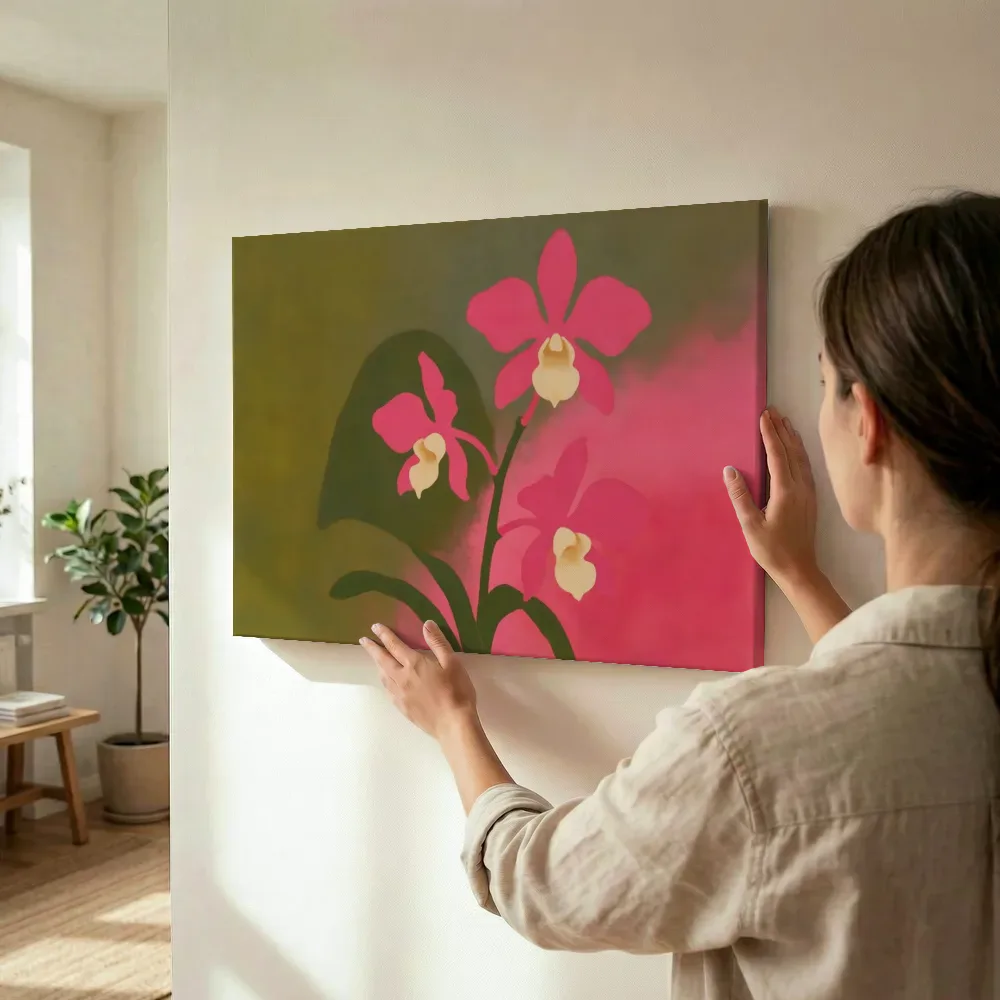 Sfeerimpressie: Orchidee in olijf en roze terwijl het wordt opgehangen