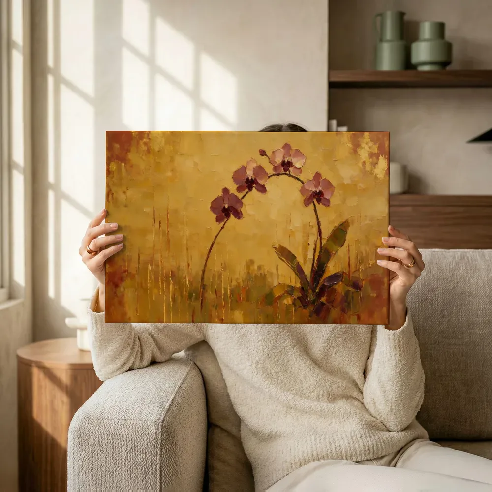 Sfeerimpressie: Orchidee in oudroze terwijl het omhoog wordt gehouden