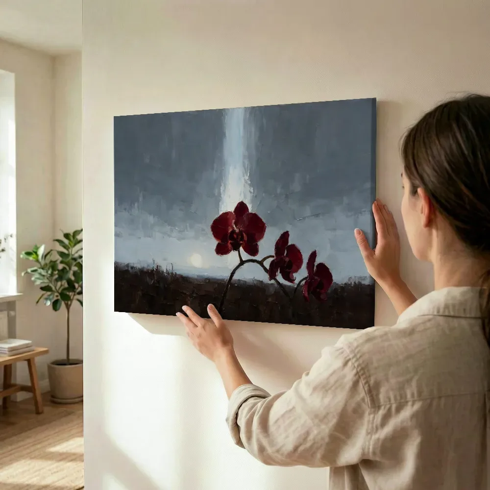Sfeerimpressie: Orchidee onder de hemel in bordeaux terwijl het wordt opgehangen