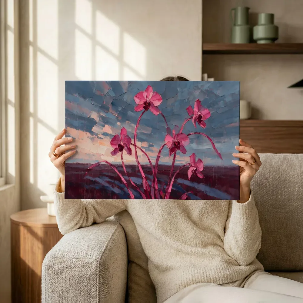 Sfeerimpressie: Orchidee onder de hemel in fuchsia terwijl het omhoog wordt gehouden