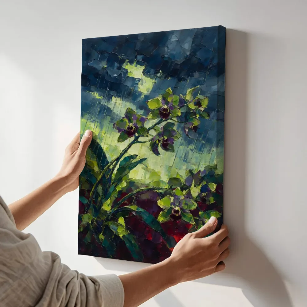 Sfeerimpressie: Orchidee onder een storm in limoen terwijl het aan de muur wordt gehangen