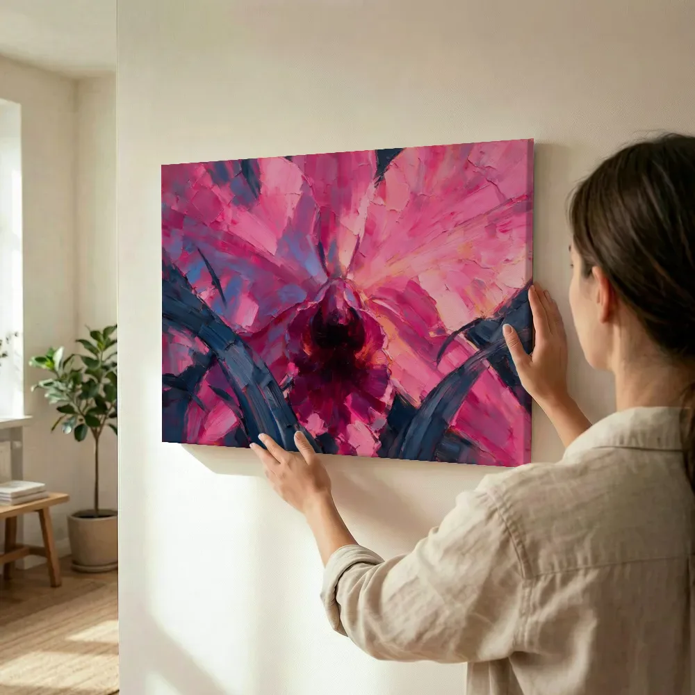 Sfeerimpressie: Orchidee van dichtbij in fuchsia terwijl het wordt opgehangen