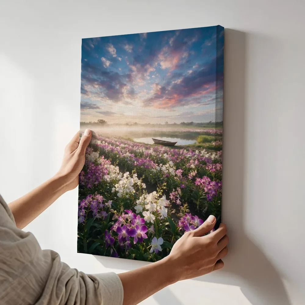 Sfeerimpressie: Orchideeën bij de ochtendmist 3 terwijl het aan de muur wordt gehangen