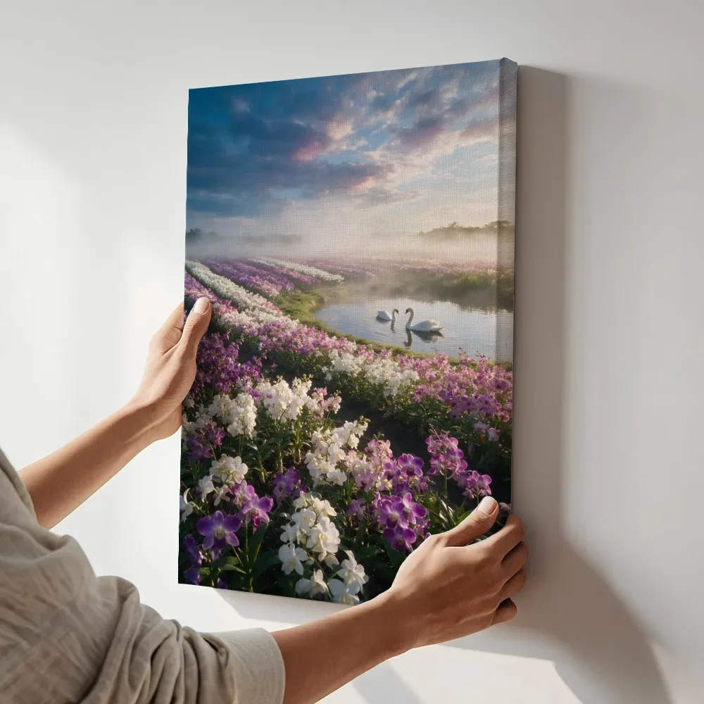 Sfeerimpressie: Orchideeën bij de ochtendmist 6 terwijl het aan de muur wordt gehangen