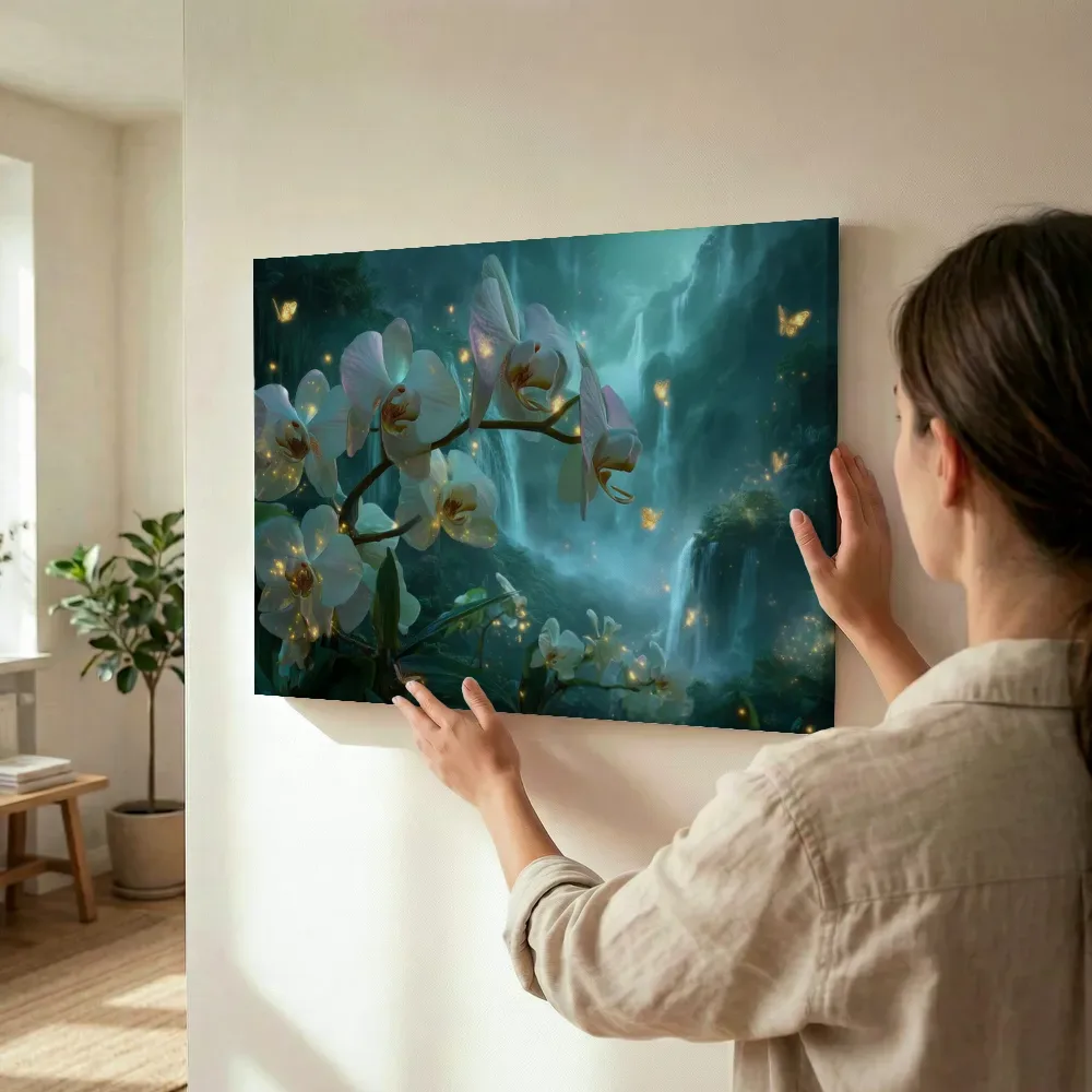Sfeerimpressie: Orchideeën en gouden vlinders terwijl het wordt opgehangen