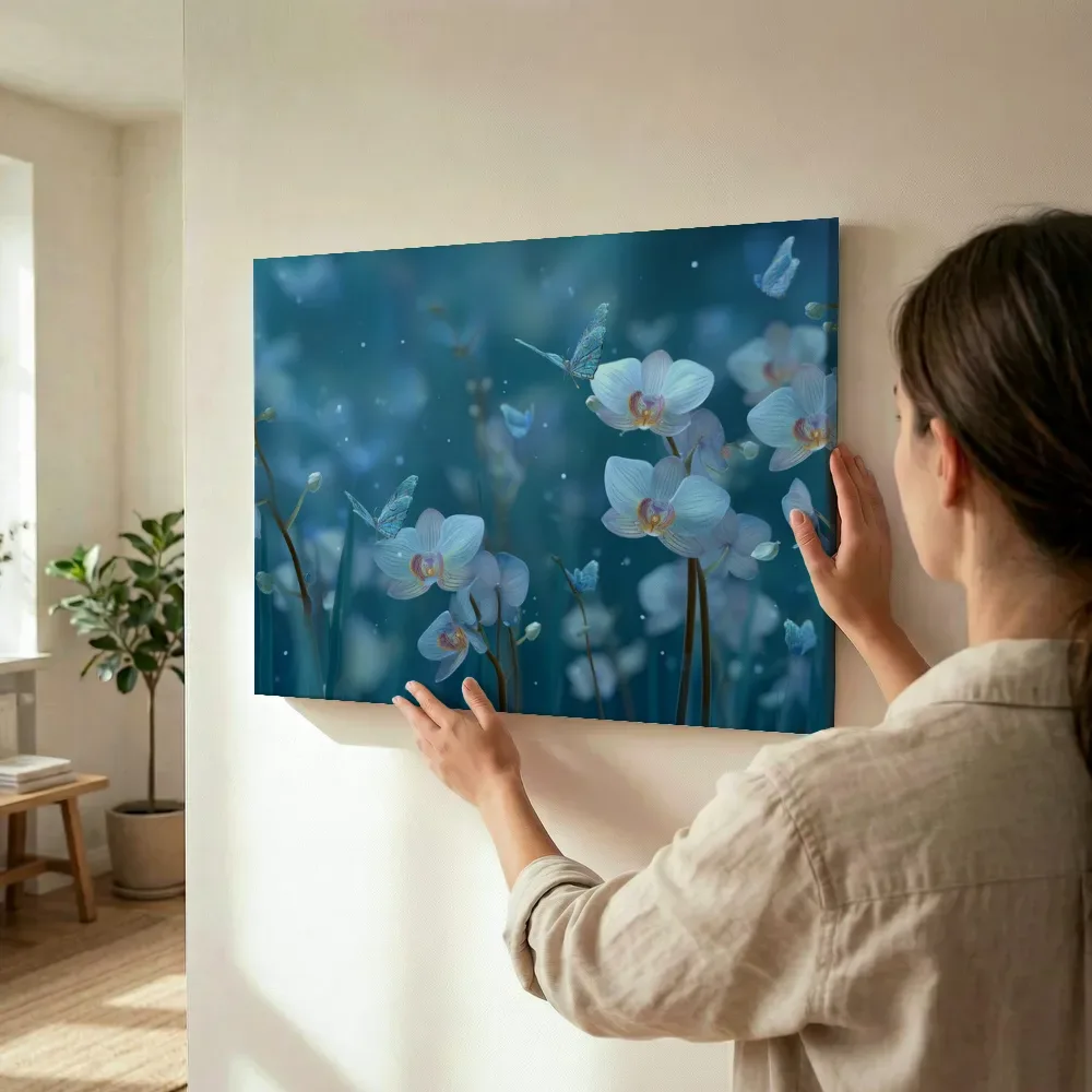Sfeerimpressie: Orchideeënpracht in turkoois terwijl het wordt opgehangen