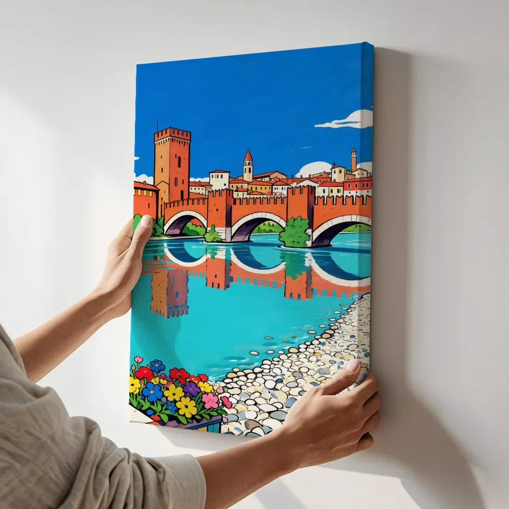 Sfeerimpressie: Oslo, Aker Brygge in vlakke acryl terwijl het aan de muur wordt gehangen