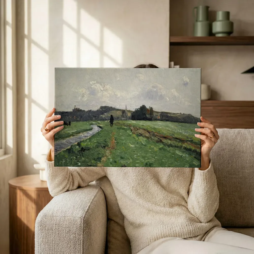 Sfeerimpressie: Hammewiesen met de Weyerberg van Otto Modersohn terwijl het omhoog wordt gehouden