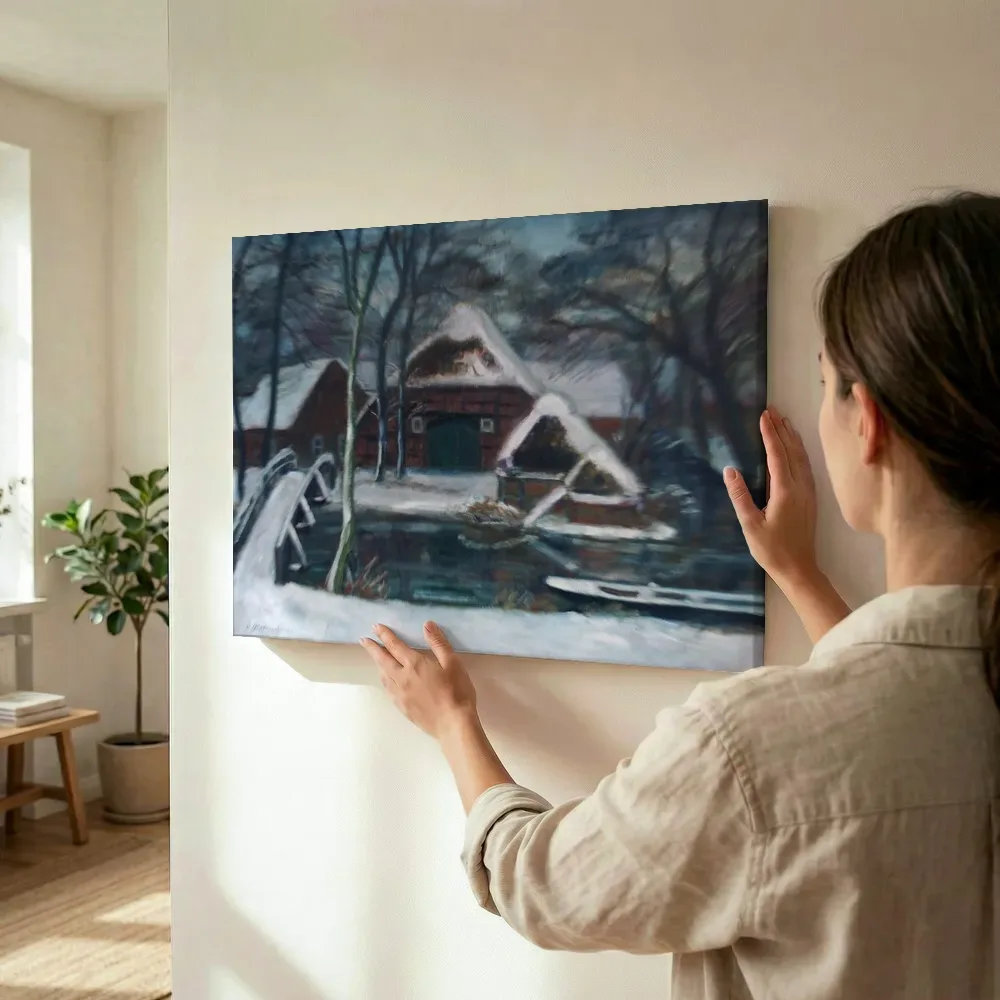 Sfeerimpressie: Otto Winterabend van Otto Modersohn terwijl het wordt opgehangen