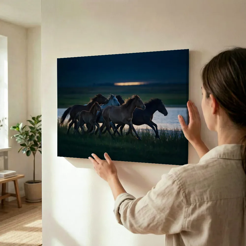 Sfeerimpressie: Paard in kudde, de laatste gloed vlak voor de nacht terwijl het wordt opgehangen