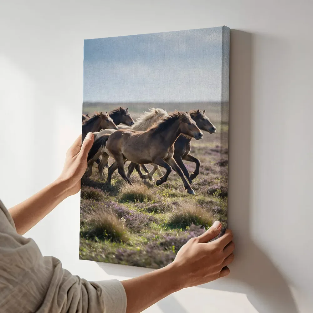 Sfeerimpressie: Paard in kudde, een fris lentemoment terwijl het aan de muur wordt gehangen