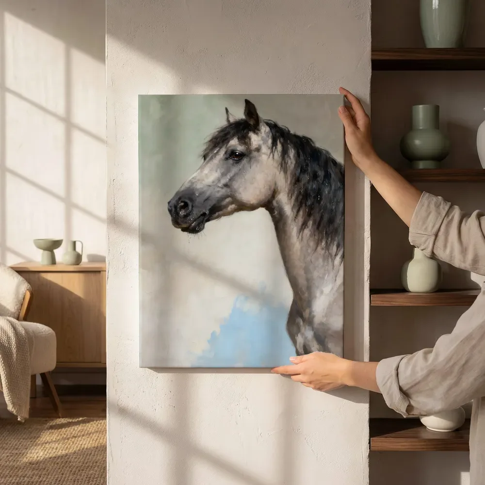 Sfeerimpressie: Paard in mist gehuld naast de kast