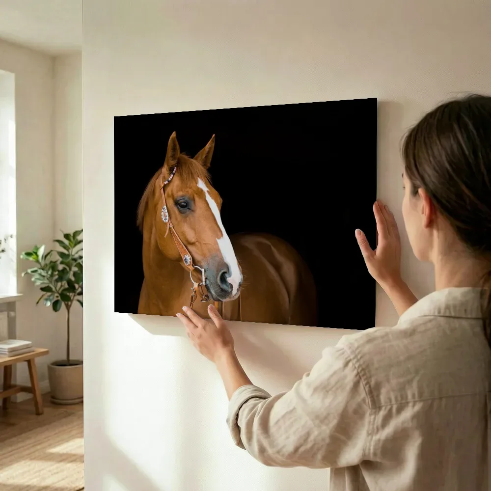 Sfeerimpressie: Paard met versierd hoofdstel terwijl het wordt opgehangen