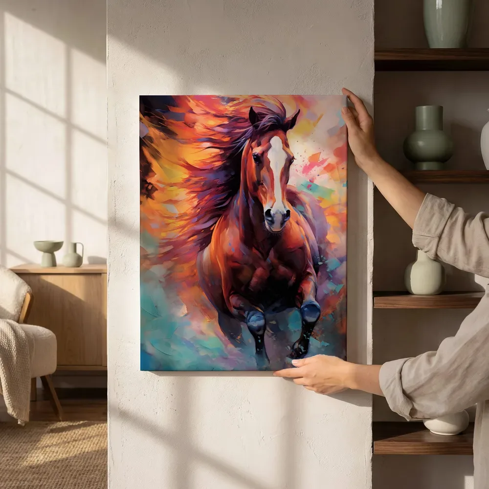 Sfeerimpressie: Paard in vuurkleuren naast de kast