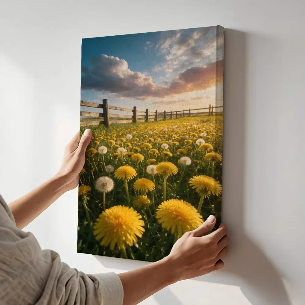 Sfeerimpressie: Paardenbloem bij het gouden uur 11 terwijl het aan de muur wordt gehangen