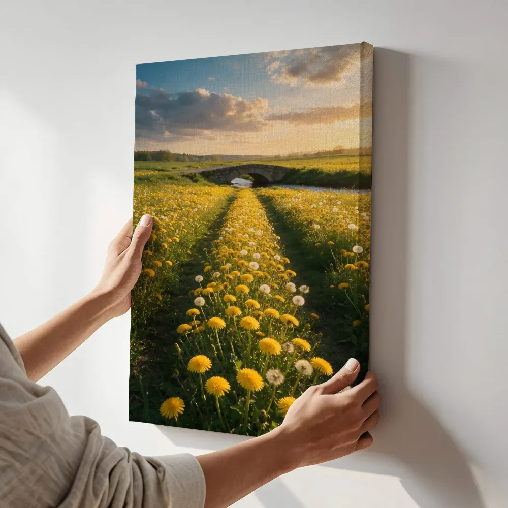 Sfeerimpressie: Paardenbloem bij het gouden uur 17 terwijl het aan de muur wordt gehangen