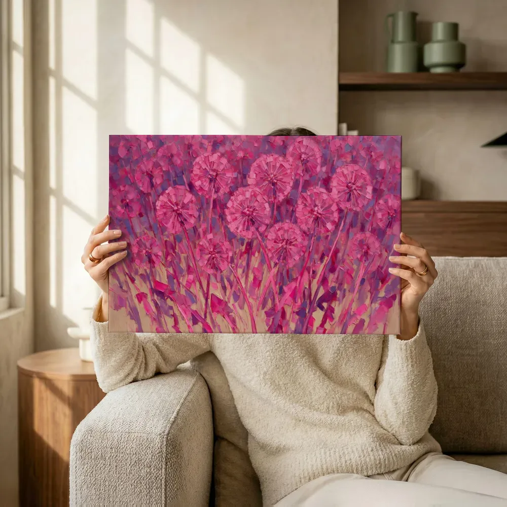 Sfeerimpressie: Paardenbloem in fuchsia terwijl het omhoog wordt gehouden