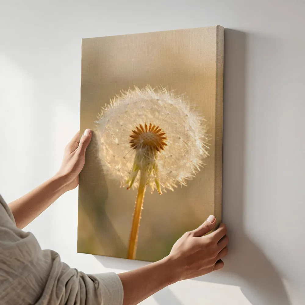 Sfeerimpressie: Paardenbloem in het gouden uur 10 terwijl het aan de muur wordt gehangen