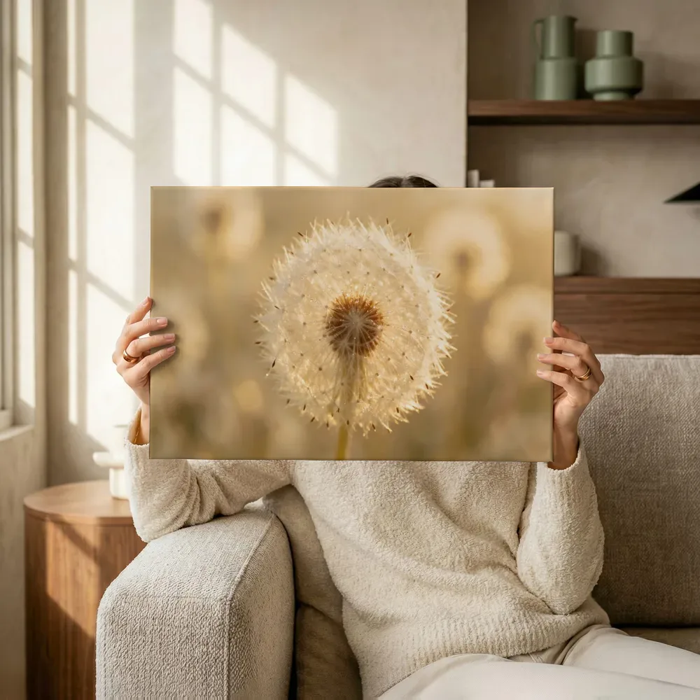 Sfeerimpressie: Paardenbloem in het gouden uur 20 terwijl het omhoog wordt gehouden