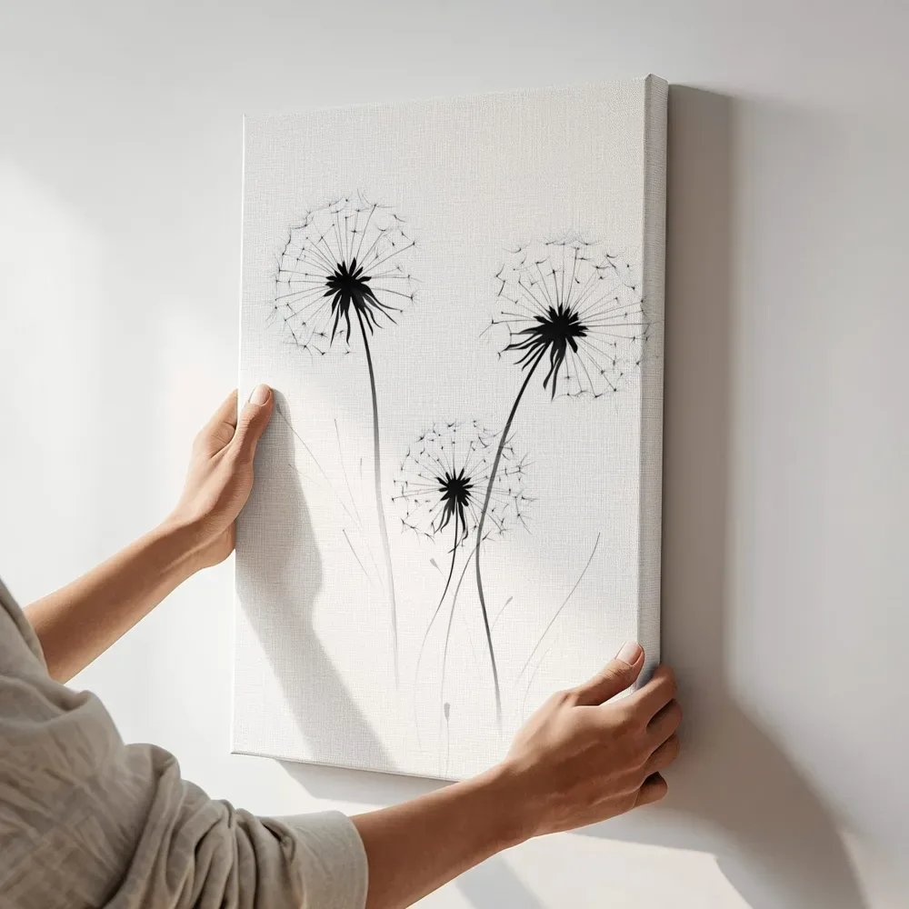 Sfeerimpressie: Paardenbloemen silhouet terwijl het aan de muur wordt gehangen