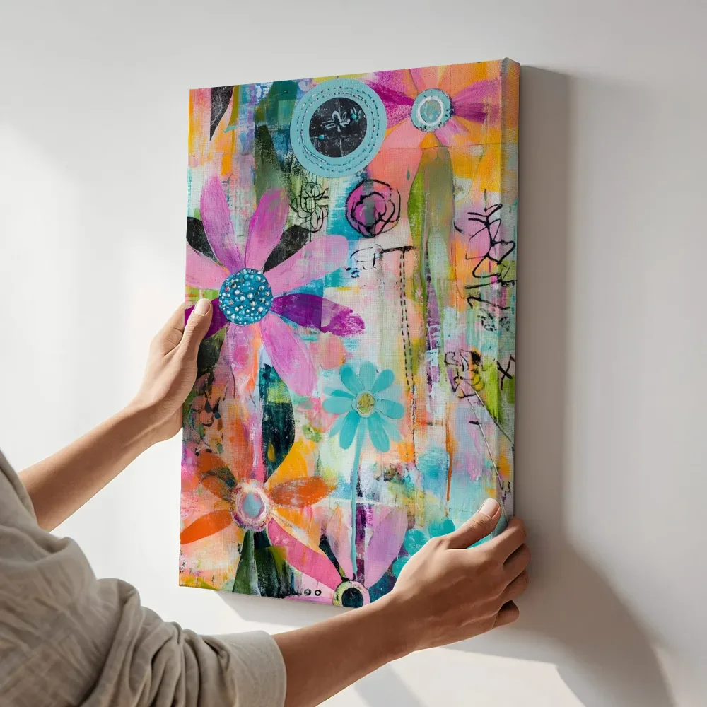 Sfeerimpressie: Paarse bloem glitterhart terwijl het aan de muur wordt gehangen