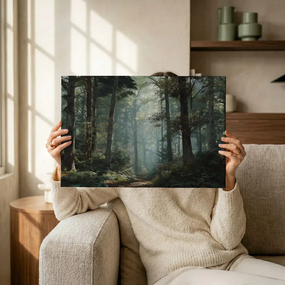 Sfeerimpressie: Pad door het zonovergoten bos terwijl het omhoog wordt gehouden