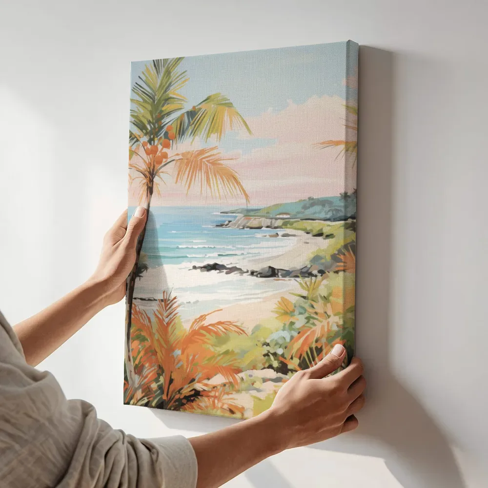 Sfeerimpressie: Palmboom aan de baai terwijl het aan de muur wordt gehangen
