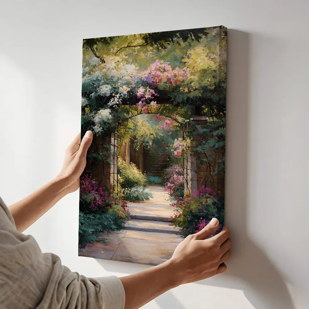 Sfeerimpressie: Pastel bloemenpergola terwijl het aan de muur wordt gehangen