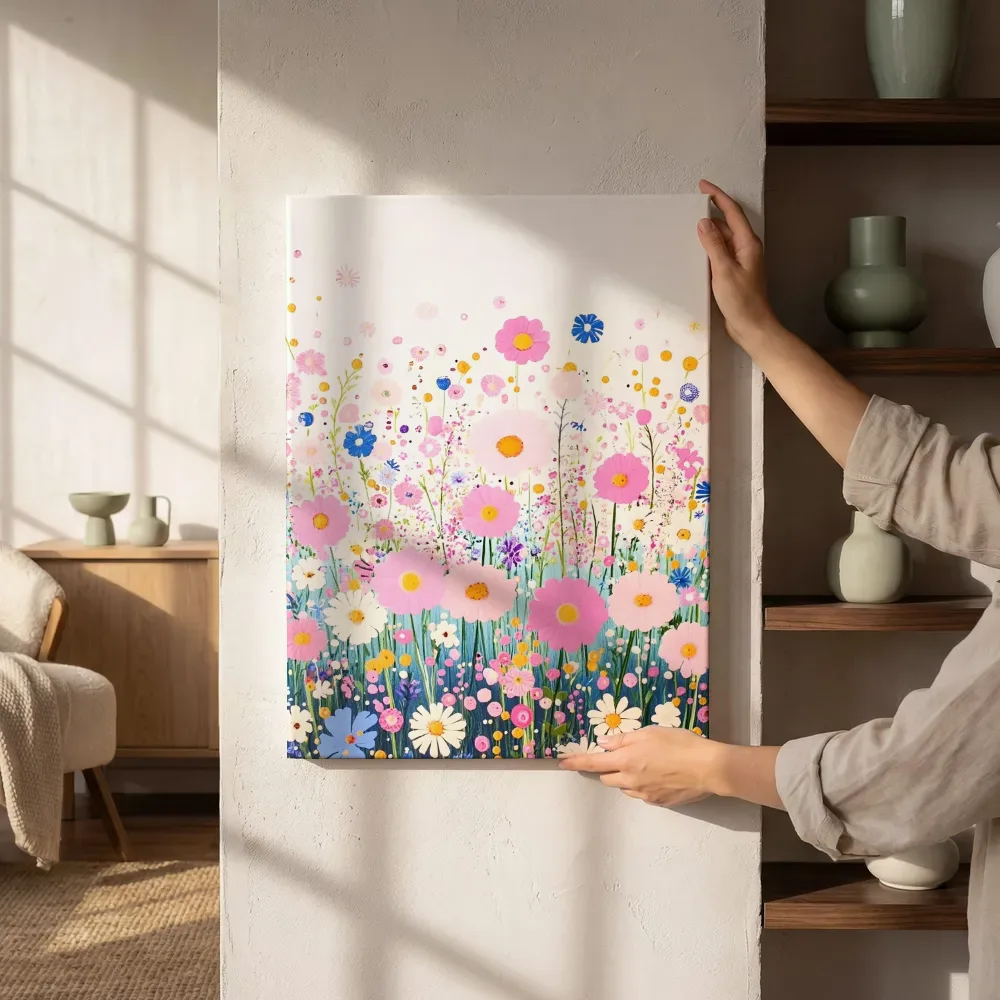 Sfeerimpressie: Pastel bloemenveld naast de kast