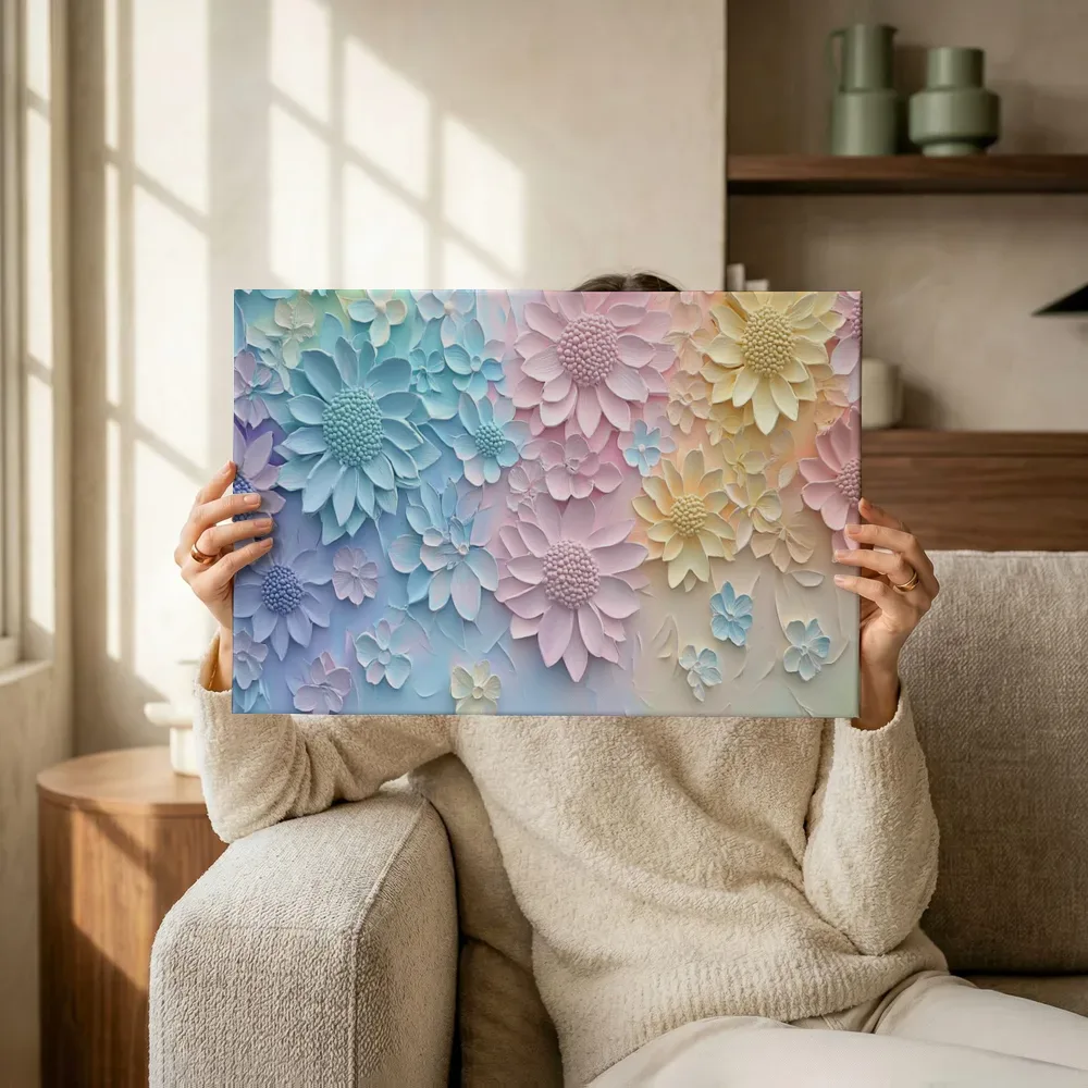 Sfeerimpressie: Pastel dahliaveld terwijl het omhoog wordt gehouden