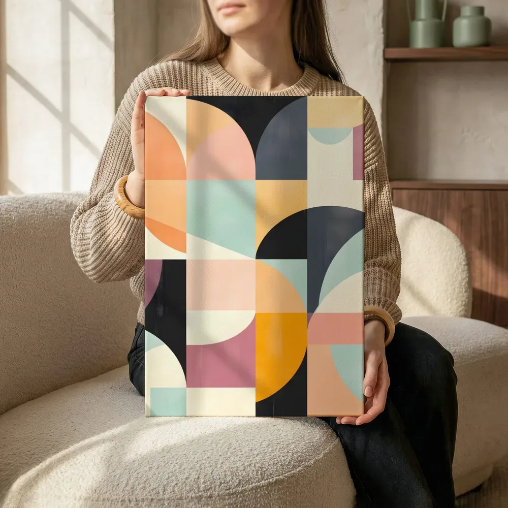 Sfeerimpressie: Pastel geometrisch mozaïek terwijl het zittend wordt getoond