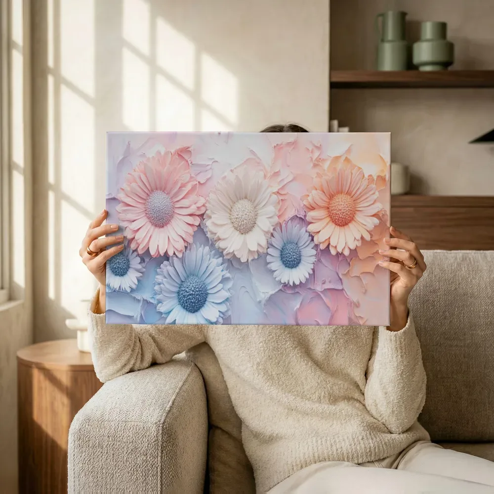Sfeerimpressie: Pastel gerbera terwijl het omhoog wordt gehouden