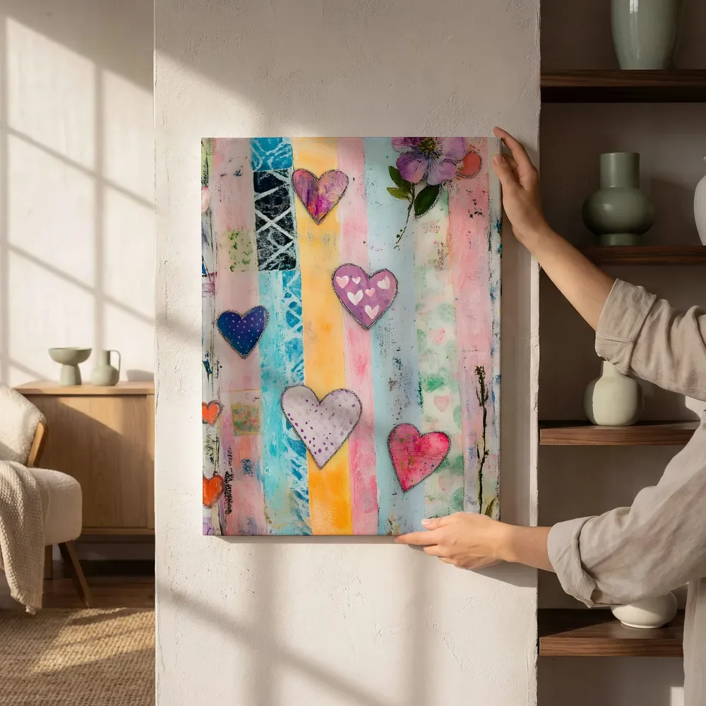 Sfeerimpressie: Pastel hartjes collage naast de kast