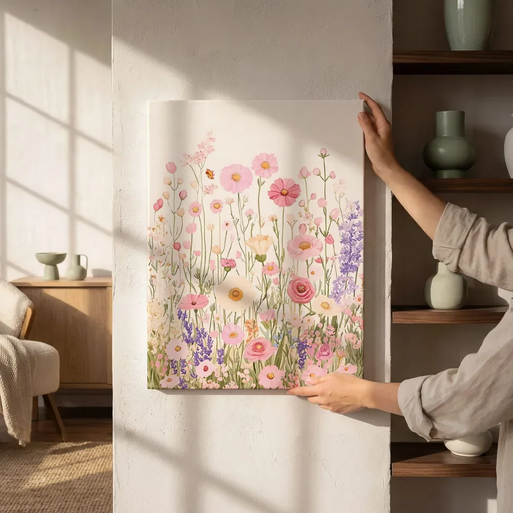 Sfeerimpressie: Pastel lavendel wildflower veld met vlinder naast de kast